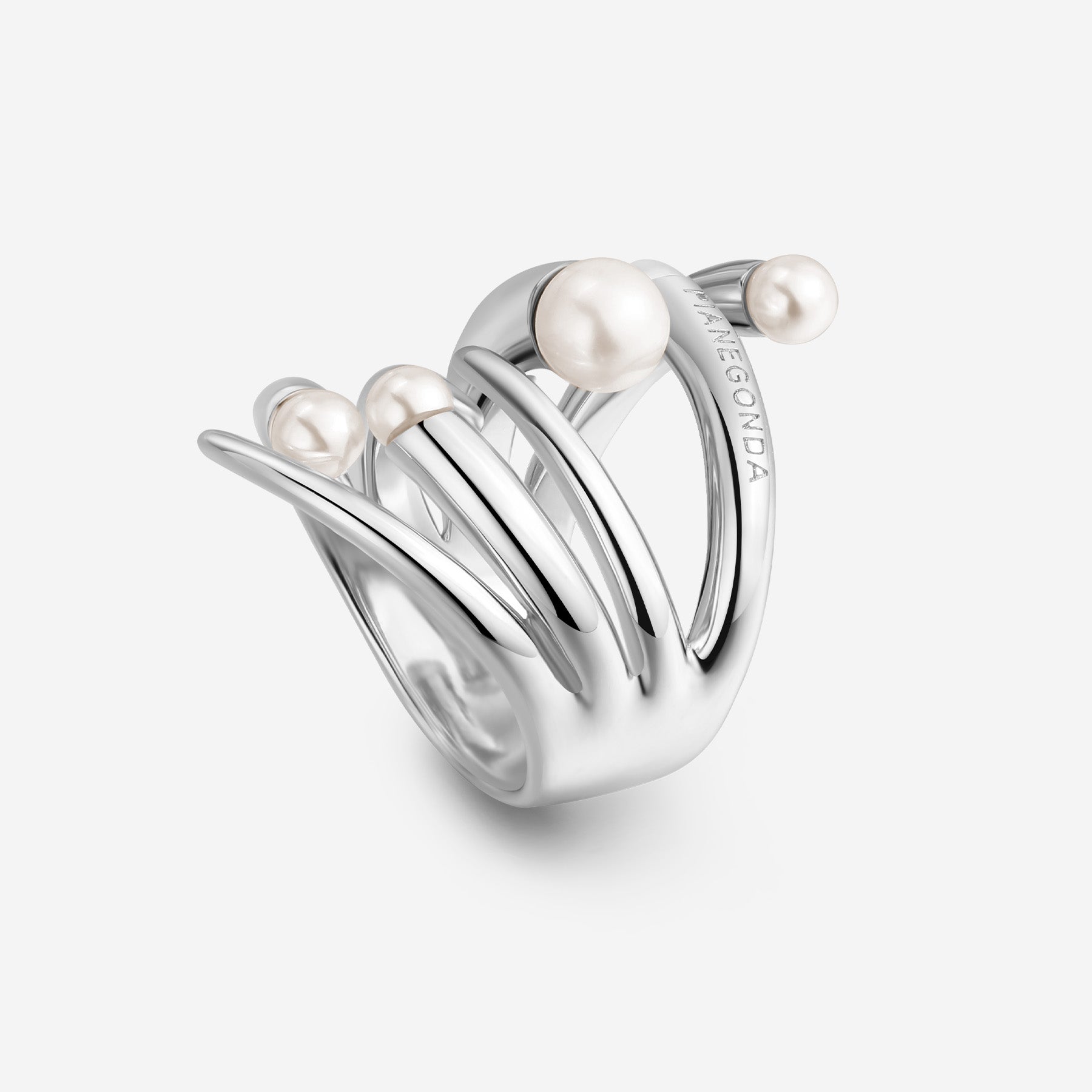 Pianegonda Anello a fascia con perle naturali - CUSPIS - Argento 925‰